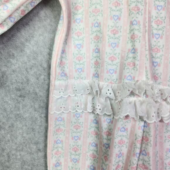 Lanz of Salzburg Flannel Zip Sleeper Pajamas Baby 12 mos Floral Ruffles Pink - Picture 11 of 11
